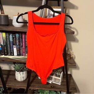 Lululemon Wundermost Ultra-Soft Nulu Square-Neck Sleeveless Bodysuit Hot Heat